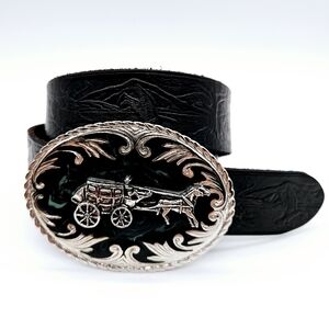 ARTEC BELTS | embossed solid leather large horse carriage buckle belt